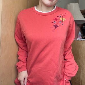 Women's Orange Sweatshirt with Fall Embroidery